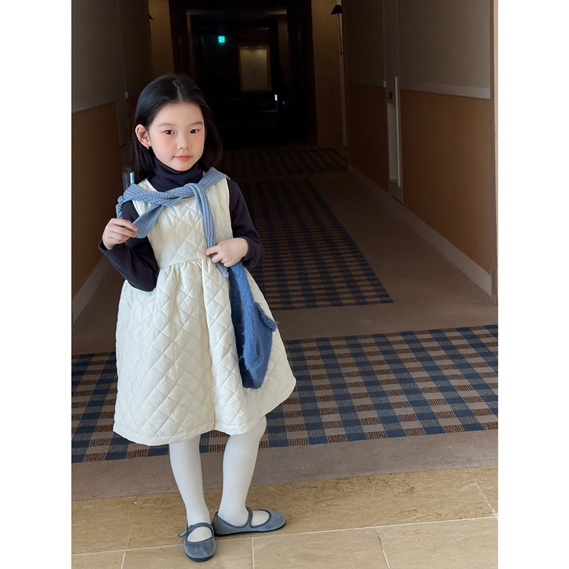 韩国童装可爱白色棉裙背心裙女童2025秋冬洋气保暖童装连衣裙套装