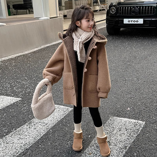 女童毛呢外套冬装2025新款洋气韩版儿童加厚中长款女大童呢子大衣