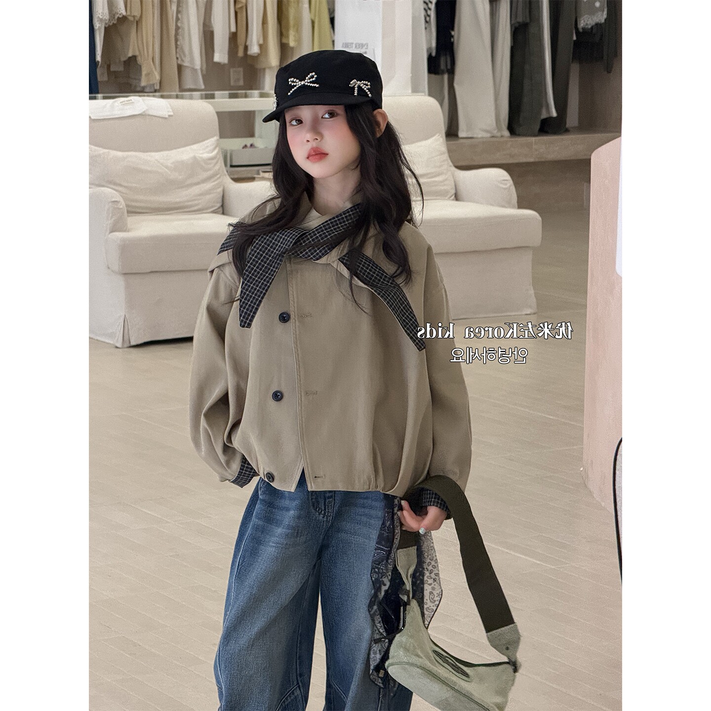 韩版女童领带风衣早秋新款洋气