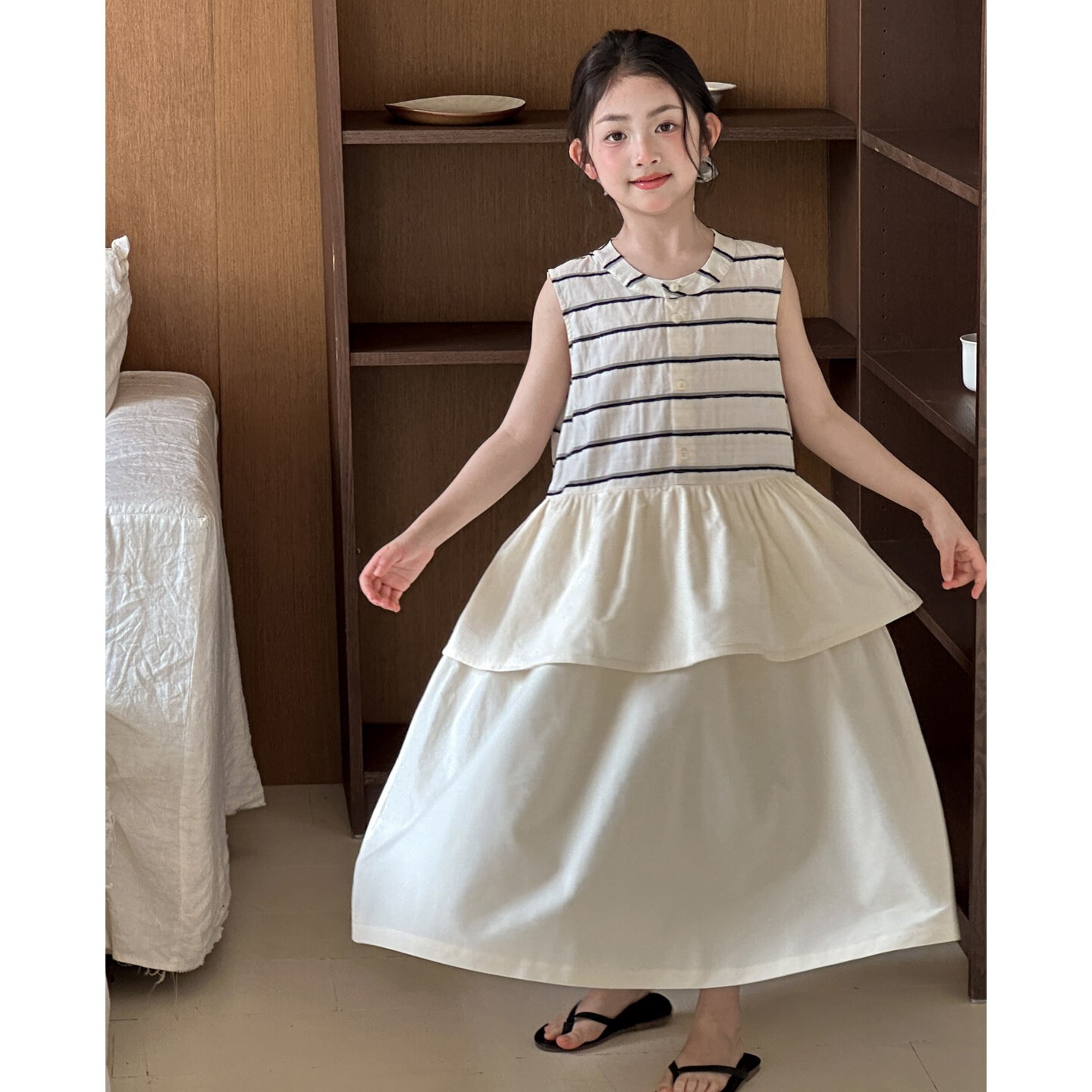 女大童夏季无袖条纹公主连衣裙