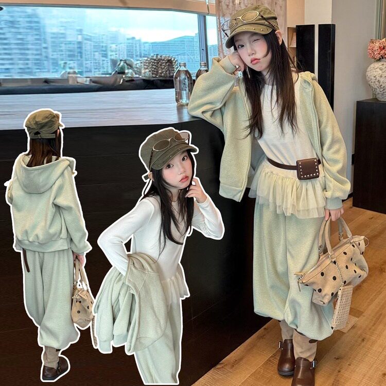 女童秋季新款连帽开衫卫衣两件套