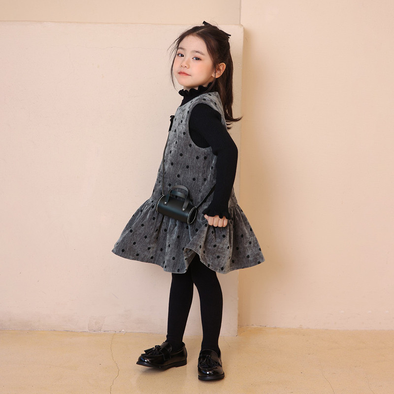 韩国童装2025冬季新款女童连衣裙韩版潮流儿童波点百搭加绒背心裙