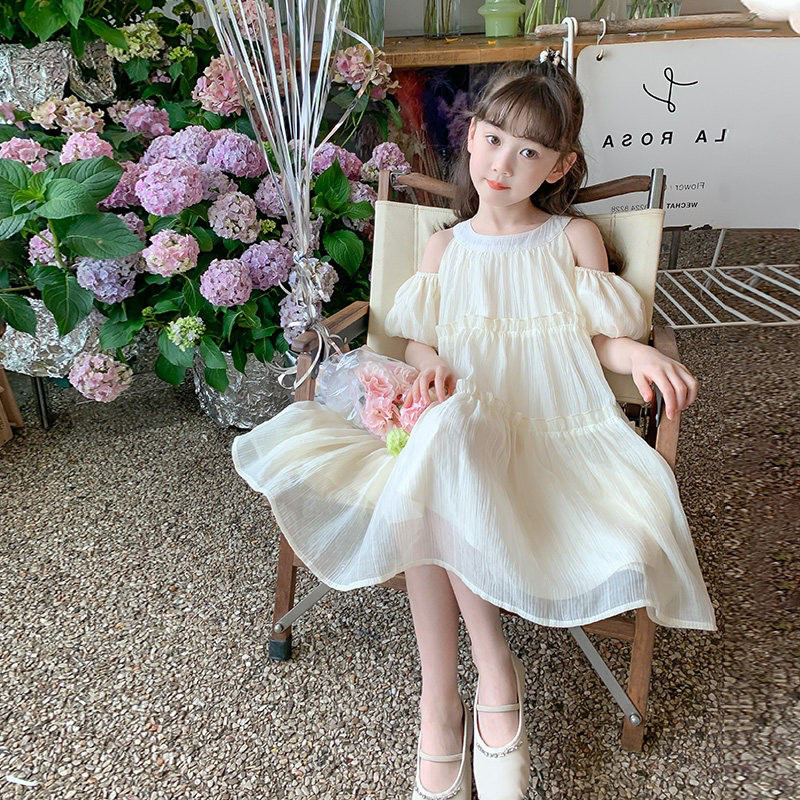 女童夏季露肩雪纺公主连衣裙
