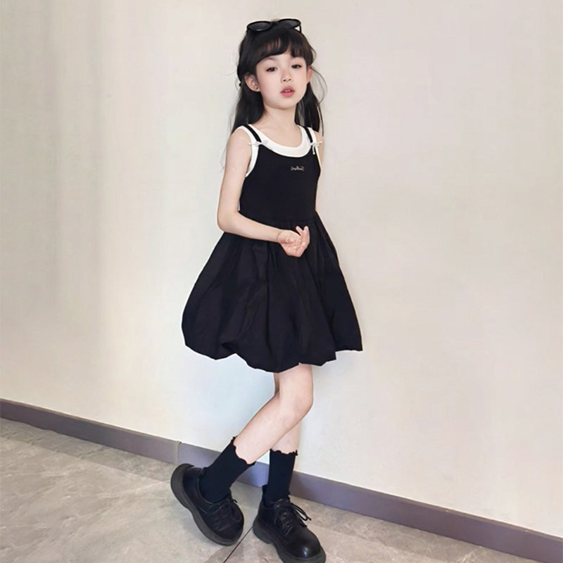 女大童黑色吊带夏季新款连衣裙