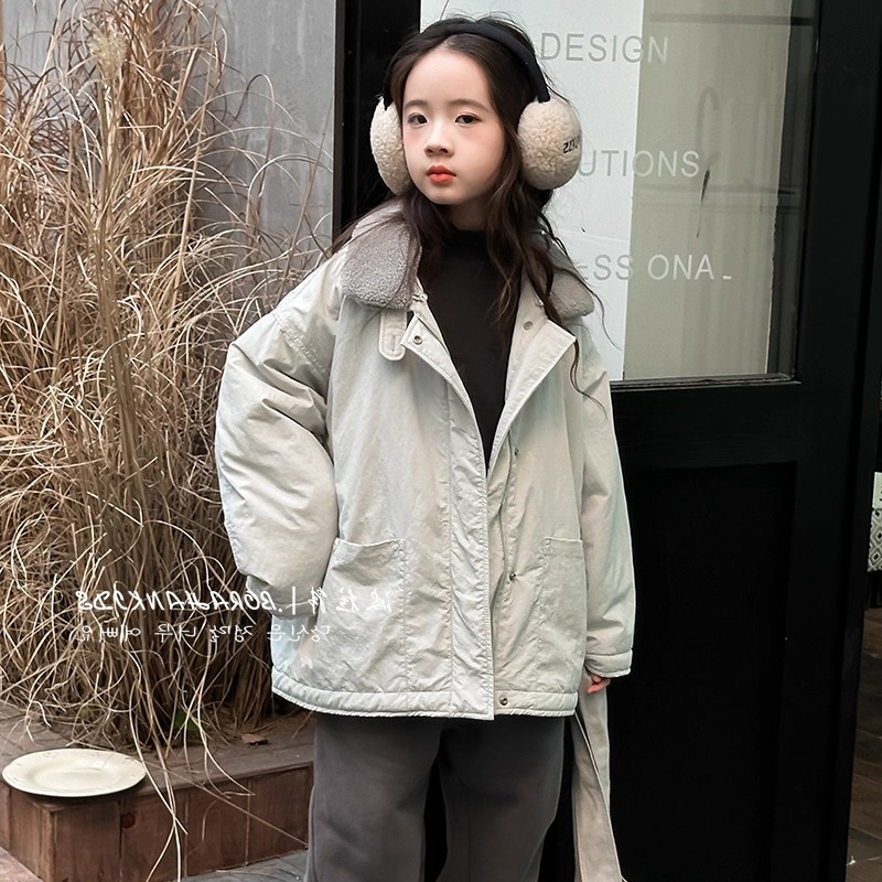 韩国童装女童棉服夹棉外套秋冬季2025新款儿童翻领夹克衫男童上衣