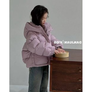 韩国童装2025冬季新款女童羽绒棉服儿童中大童时髦宽松短款面包服