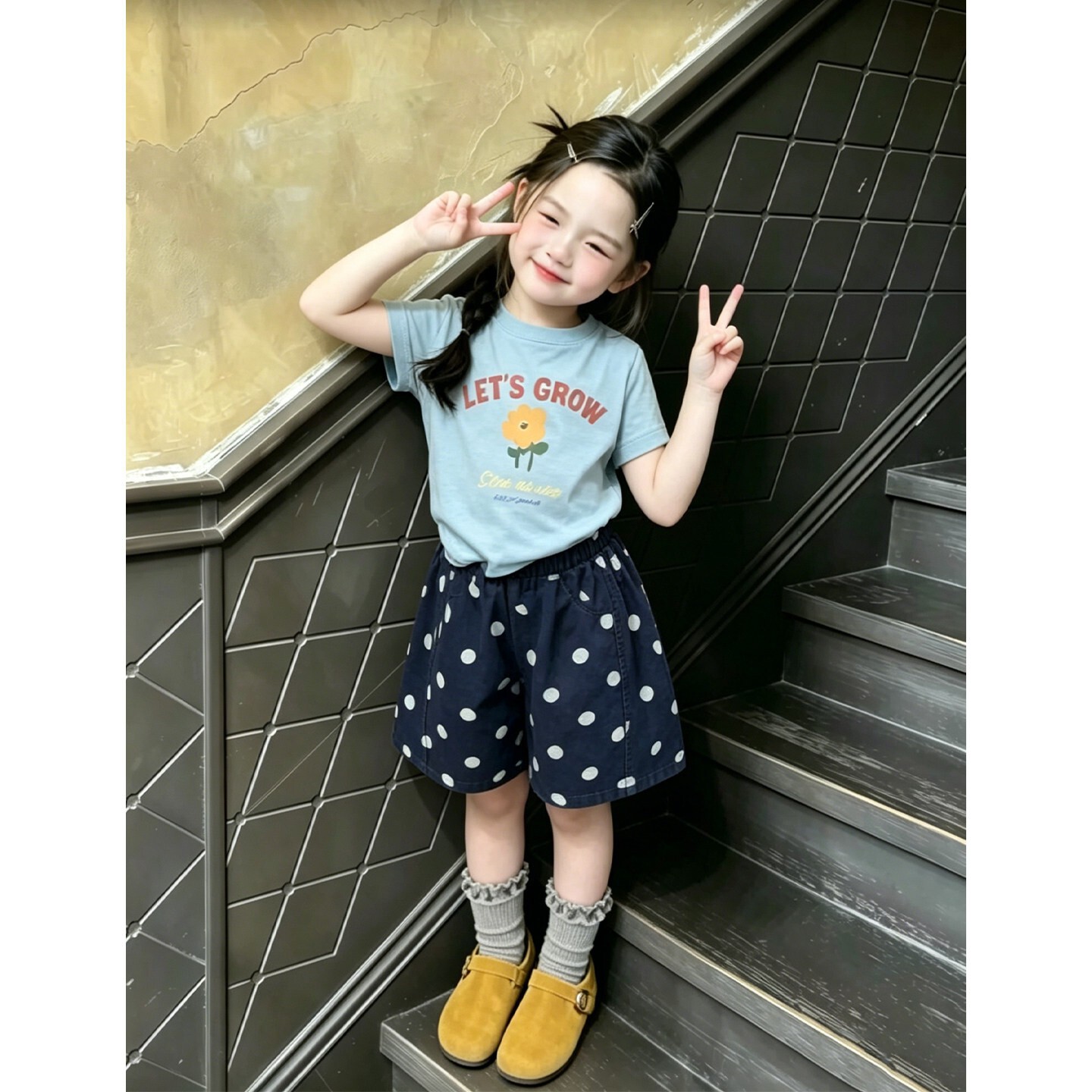 韩版女童夏薄新款T恤短裤套装