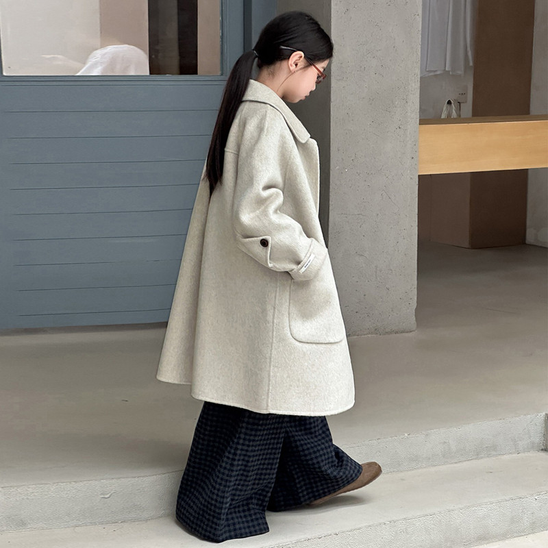 秋冬新款女童双面羊绒大衣中长款