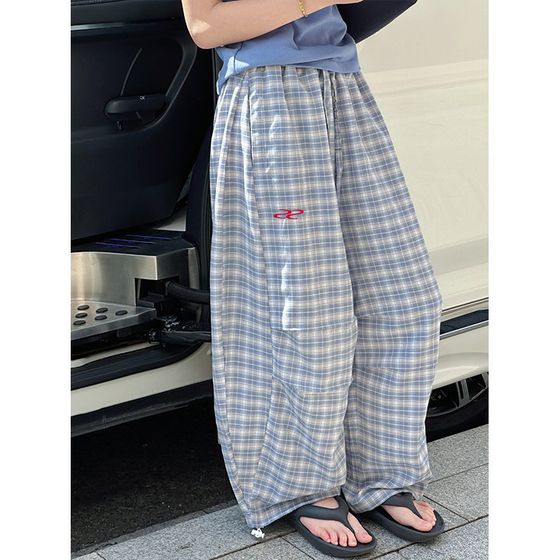 韩版女童格子直筒休闲裤春夏