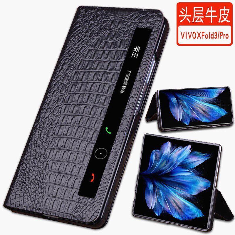 适用VIVOXFold3手机保护套全包防摔商务简约新款鳄鱼纹真皮XFold3Pro时尚轻奢高档大气智能视窗款男女por外壳