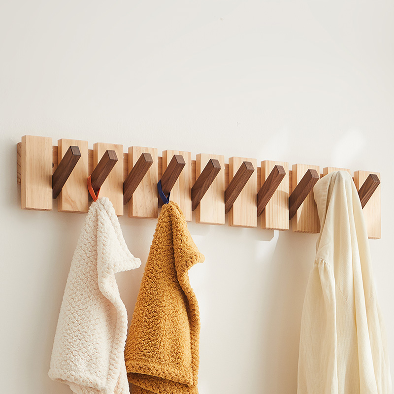 进门玄关墙壁挂衣钩强力粘胶免打孔衣帽承重挂架试衣间实木挂衣钩