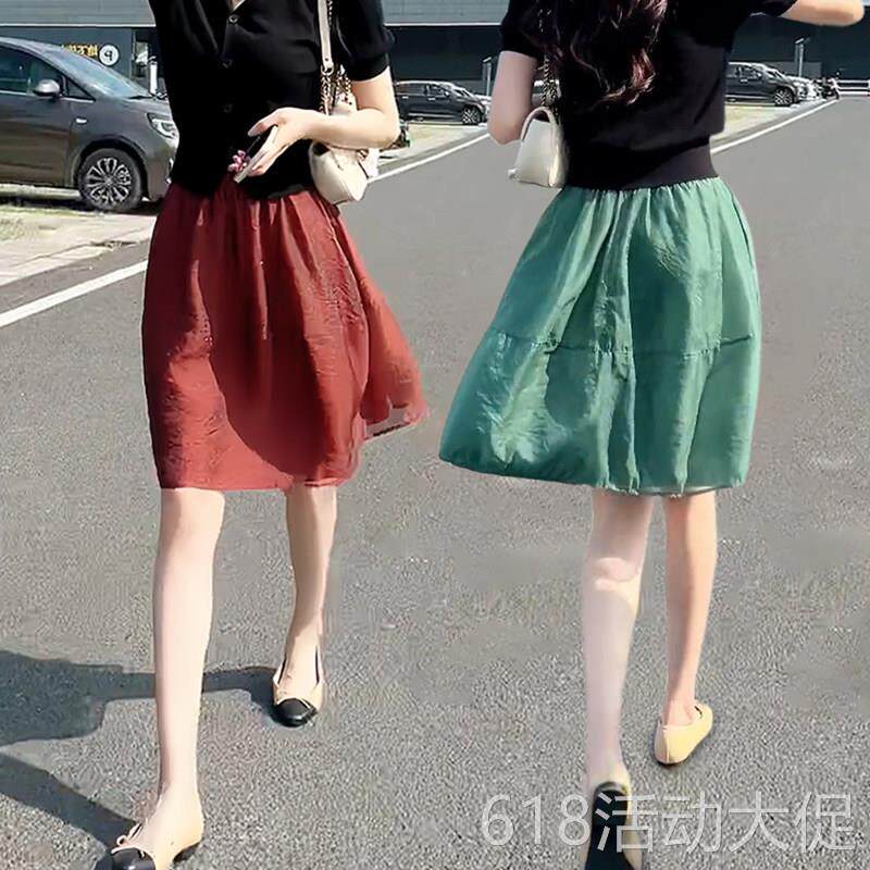 欧根纱半身裙女2026夏季高腰短裙小个子显瘦蓬蓬裙松紧腰a字纱裙