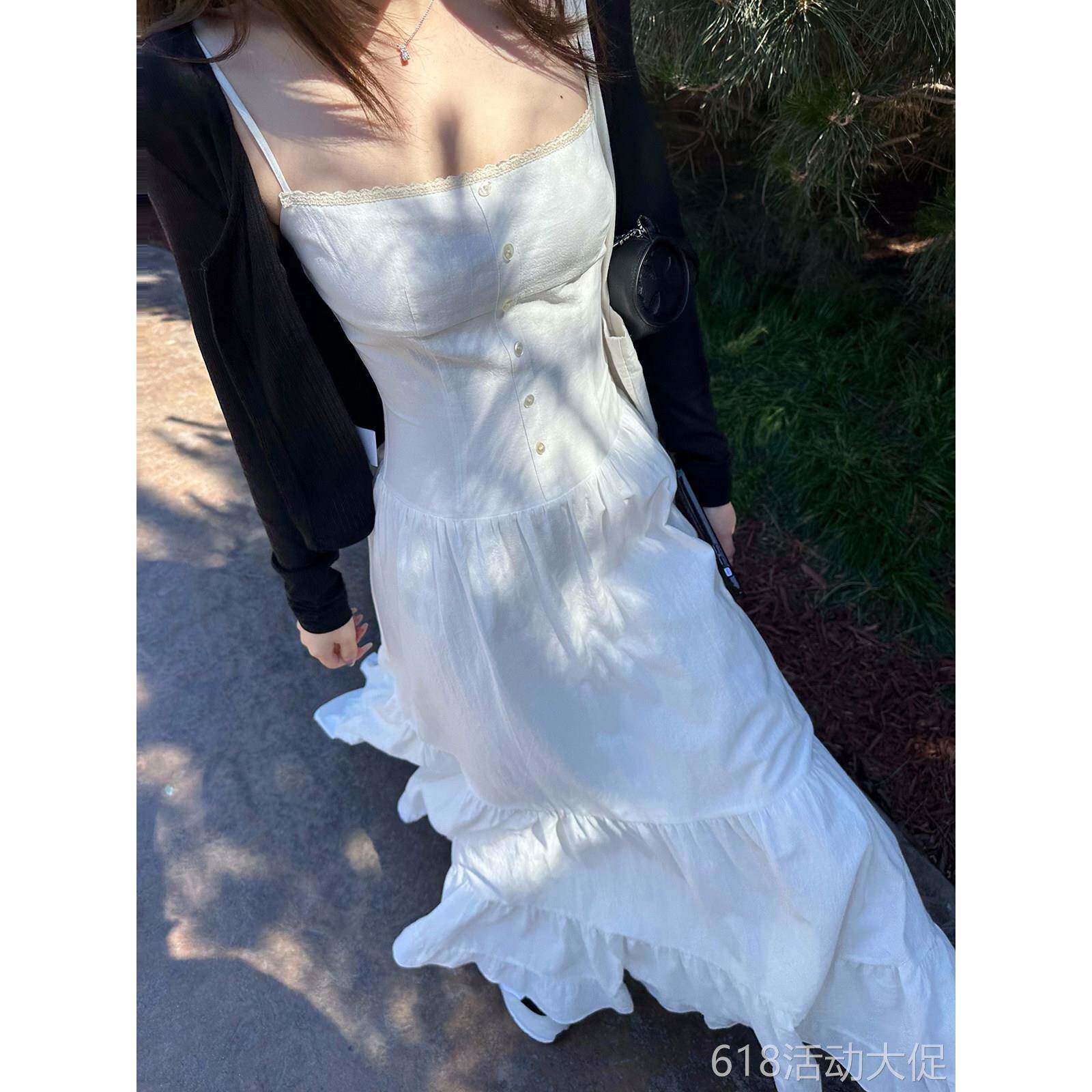 蝶宝嘻 杜乐丽花园 全棉初恋小白裙女夏修身显瘦吊带连衣裙蛋糕裙