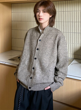 老钱风立领开衫长袖毛衣男女秋冬美式慵懒风宽松显瘦针织衫外套潮