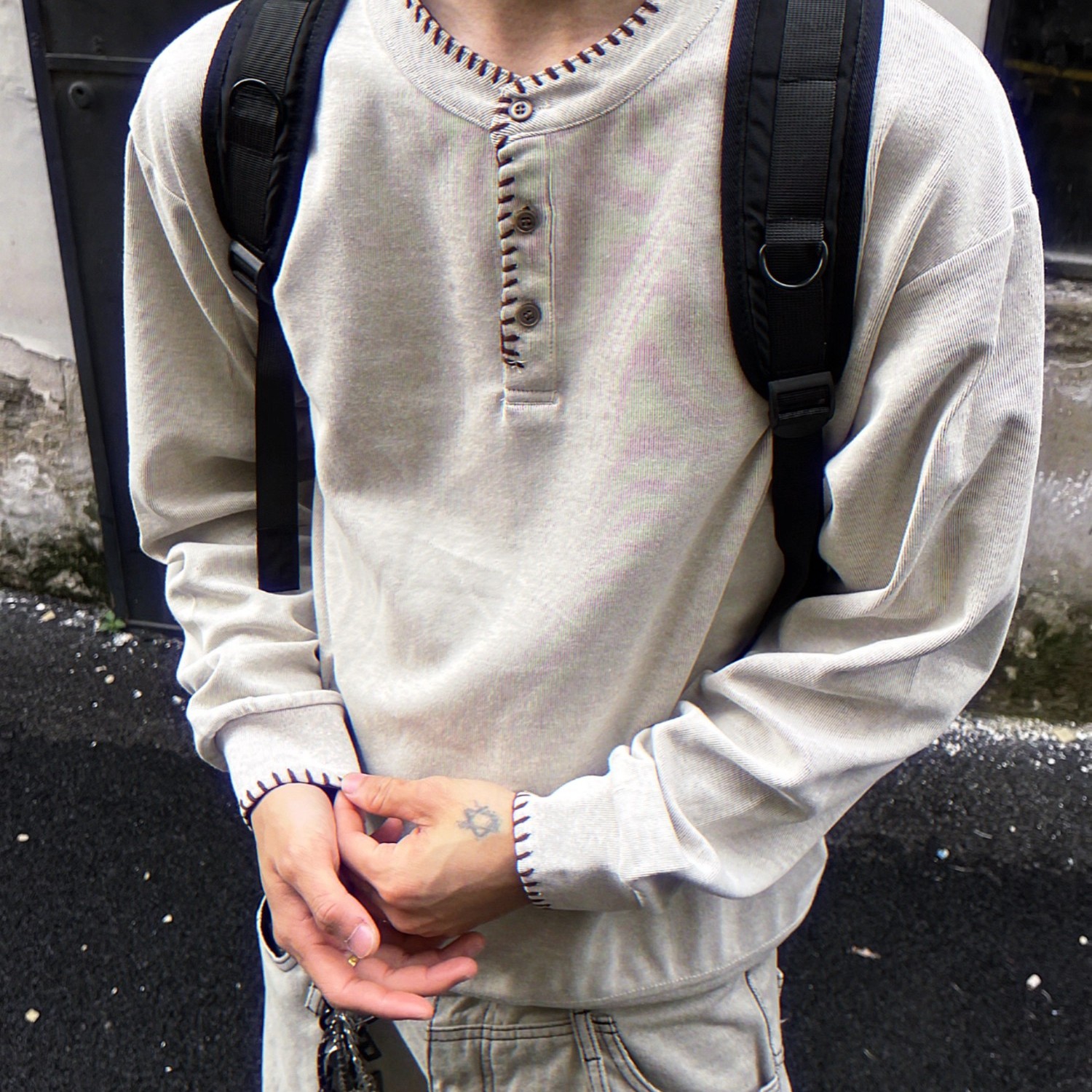 美式cleanfit手缝亨利领卫衣