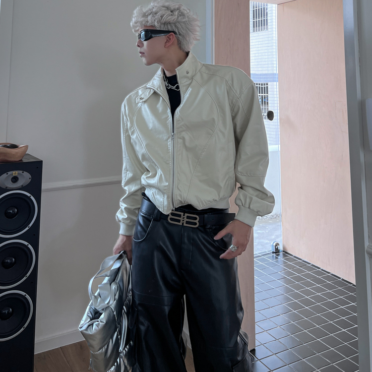 美式小众机车复古立领皮衣夹克