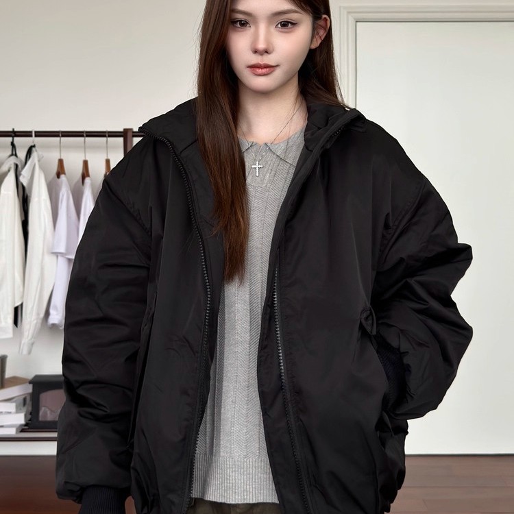 美式cleanfit立领廓形夹棉外套