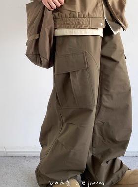 日系复古基础伞兵工装裤男女夏季多口袋宽松休闲长裤阔腿拖地裤子