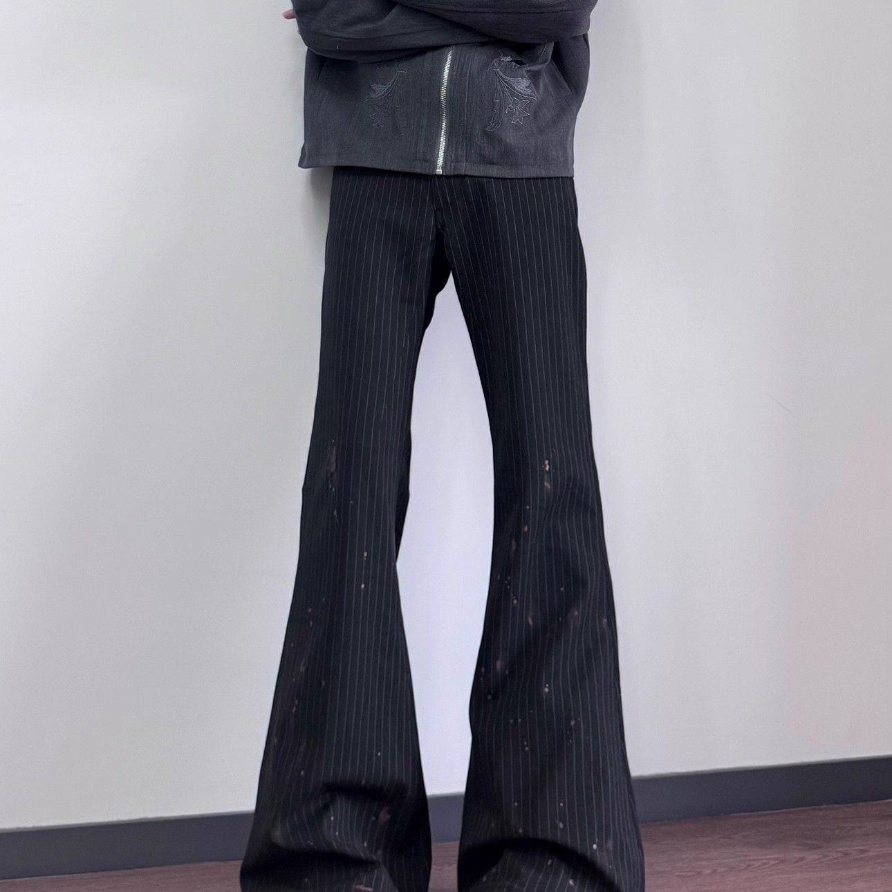 美式复古血染泼墨竖条纹休闲裤