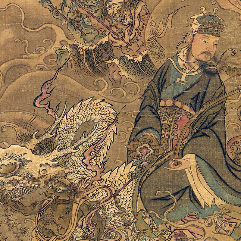 南宋 马麟 三官出巡图真迹微喷复制尧舜禹像宋代工笔人物临摹画稿