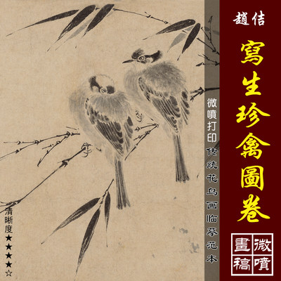 赵佶写生珍禽图卷微喷打印宋元花鸟画临摹绢布画稿传统花鸟画范本