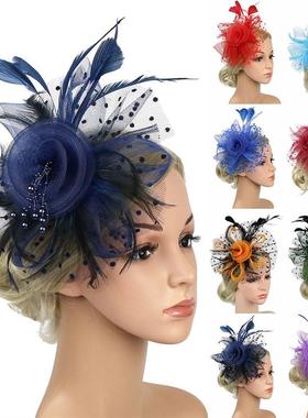 Net and Feather Fascinator Hat Headband Alice Headband Clip