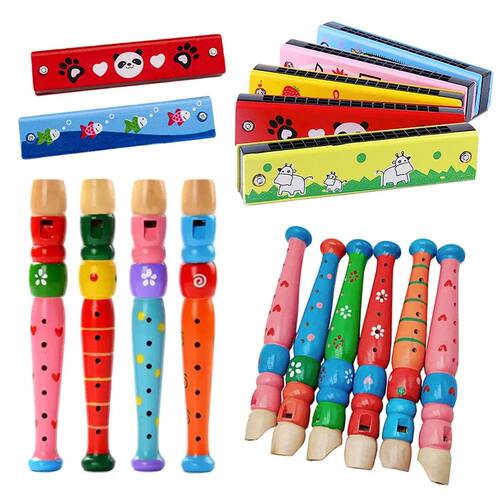 Wooden Cartoon Piccolo & Harmonica Children 6-Hole Flute 16-