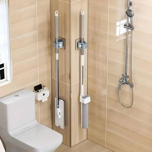8 Piece White Non Perforated Mop Rack, Wall Mounted, Suitabl