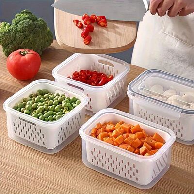 Fridge Food Storage Container Set with Lids with Strainer,Pl