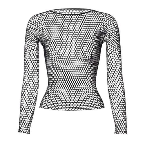 Women Fishnet Mesh See-through Black Shirts New Fashion Body
