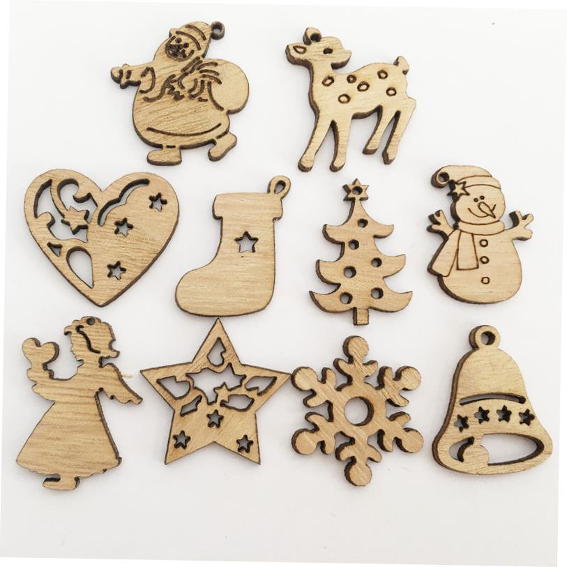50pcs New Year Natural Wood Christmas Tree Ornament Wooden