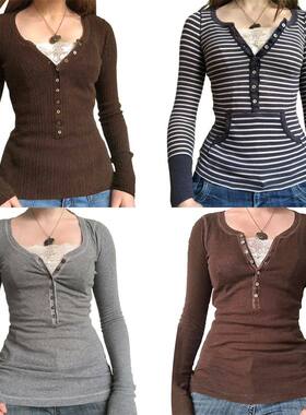 Vintage Lace Patchwork Cute Cotton Tshirts Women Korean Fash