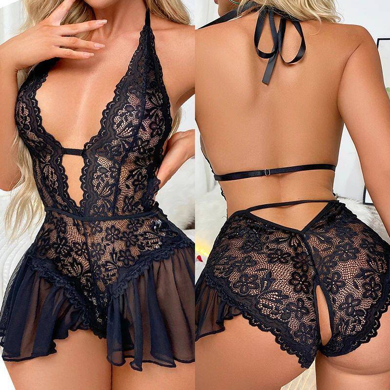 Sexy Lingerie Women Crotchless Sleepwear Pajamas Lace Dress