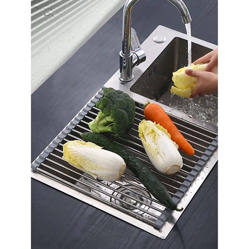 1pc foldable and expandable sink drain rack, roll up bowl an