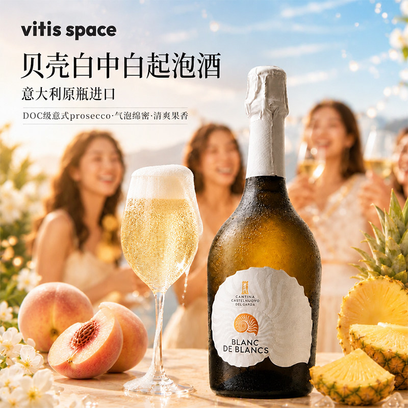 意大利贝壳白中白起泡酒普罗塞克干型葡萄酒prosecco香槟法气泡酒