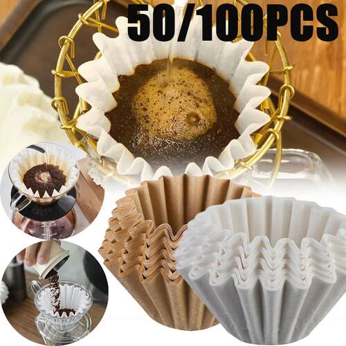 50PCS Coffee Filters Paper Drip Type Hand Brew Coffee Wood P
