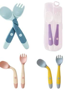 Baby Children Spoon Fork Set Soft Bendable Silicone Scoop Fo