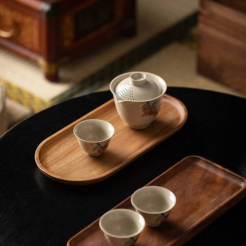 1PCS Tableware Solid Wood Round Dessert Plate Japanese-style