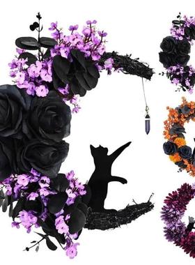 Gothic Wreath Decoration Artificial Moon Cat Garland Hallowe
