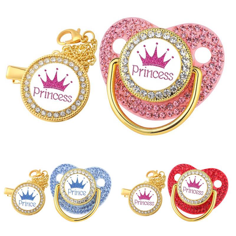 Luxury Crown Pacifier Clip Chain Set Baby Shower Gift Silico