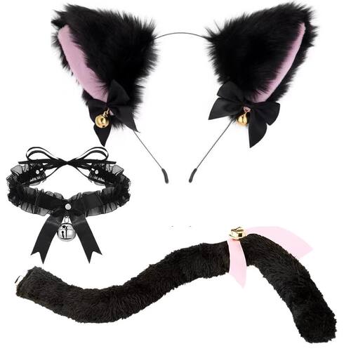 2/3Pcs Faux Furs Foxes Cat Ears Shape Hairhoop Tail Sets Hal