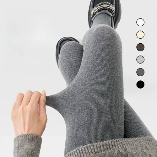 Gray Ribbed Thermal Pantyhose Women Fleece Lined Compression