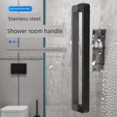 淋浴房浴室玻璃门304不锈钢滑动门滑动门木门设置哑光黑色方管把