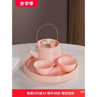 手工捏花提梁壶女生简约陶瓷下午茶功夫茶壶茶杯现代家用茶具套装