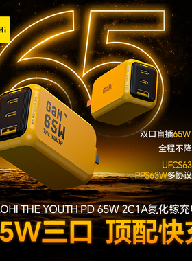 Aohi奥海65W氮化镓充电器头多口PD插头UFCS融合快充Typec三口USB适用苹果iPhone17pro手机华为小米笔记本电脑