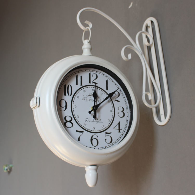 复古时钟挂墙客厅现代简约创意双面铁艺挂钟欧式静音家用装饰钟表