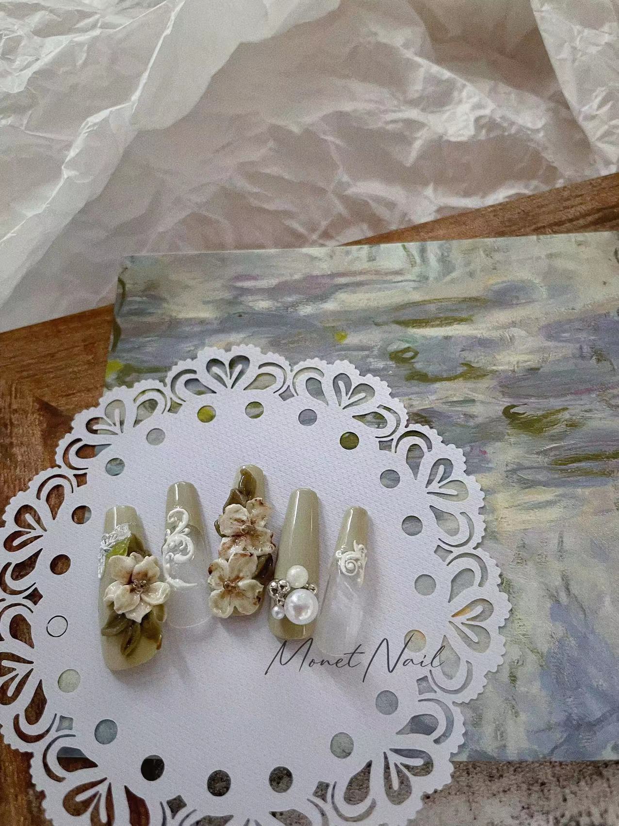 Monet Nail2022年5月原创款小红书爆款山茱萸花立体雕花款穿戴甲