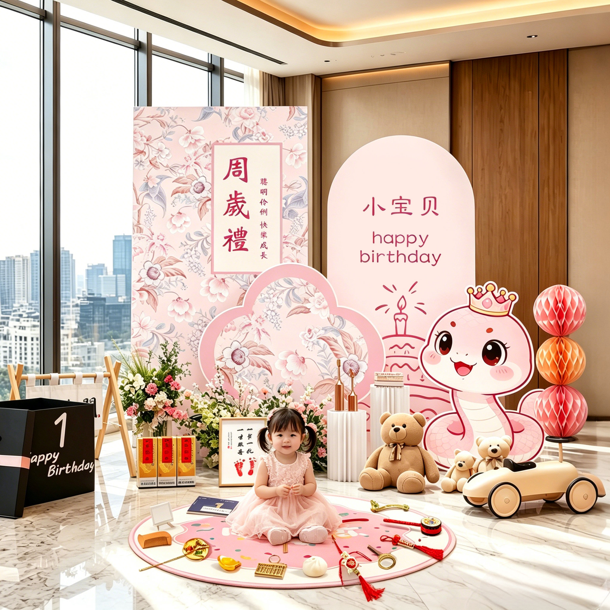 周岁生日布置装饰仪式感小女孩场景氛围感一岁抓周宴婴儿1蛇宝宝