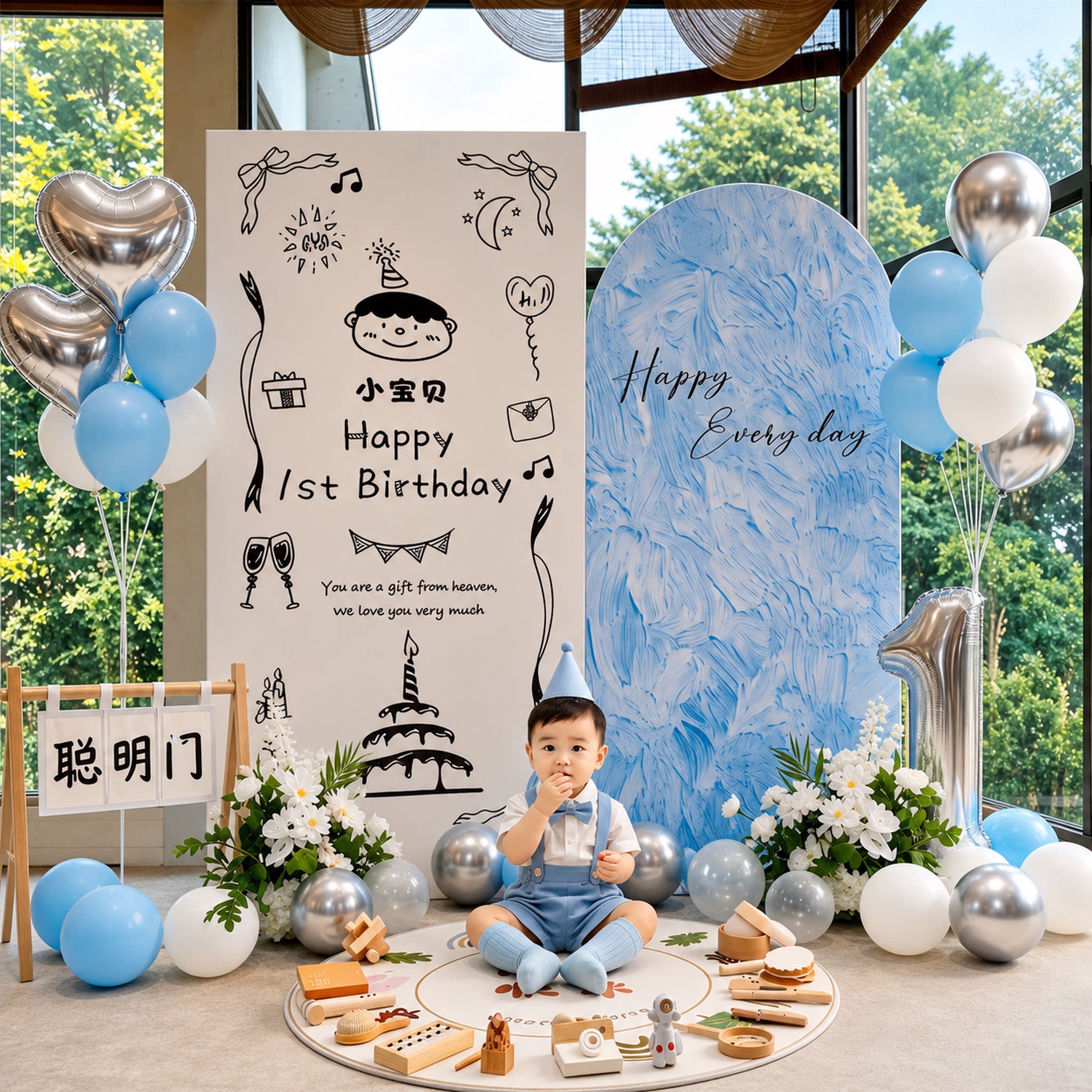 韩系ins风一周岁生日布置场景装饰用品男女孩酒店抓周背景墙kt板