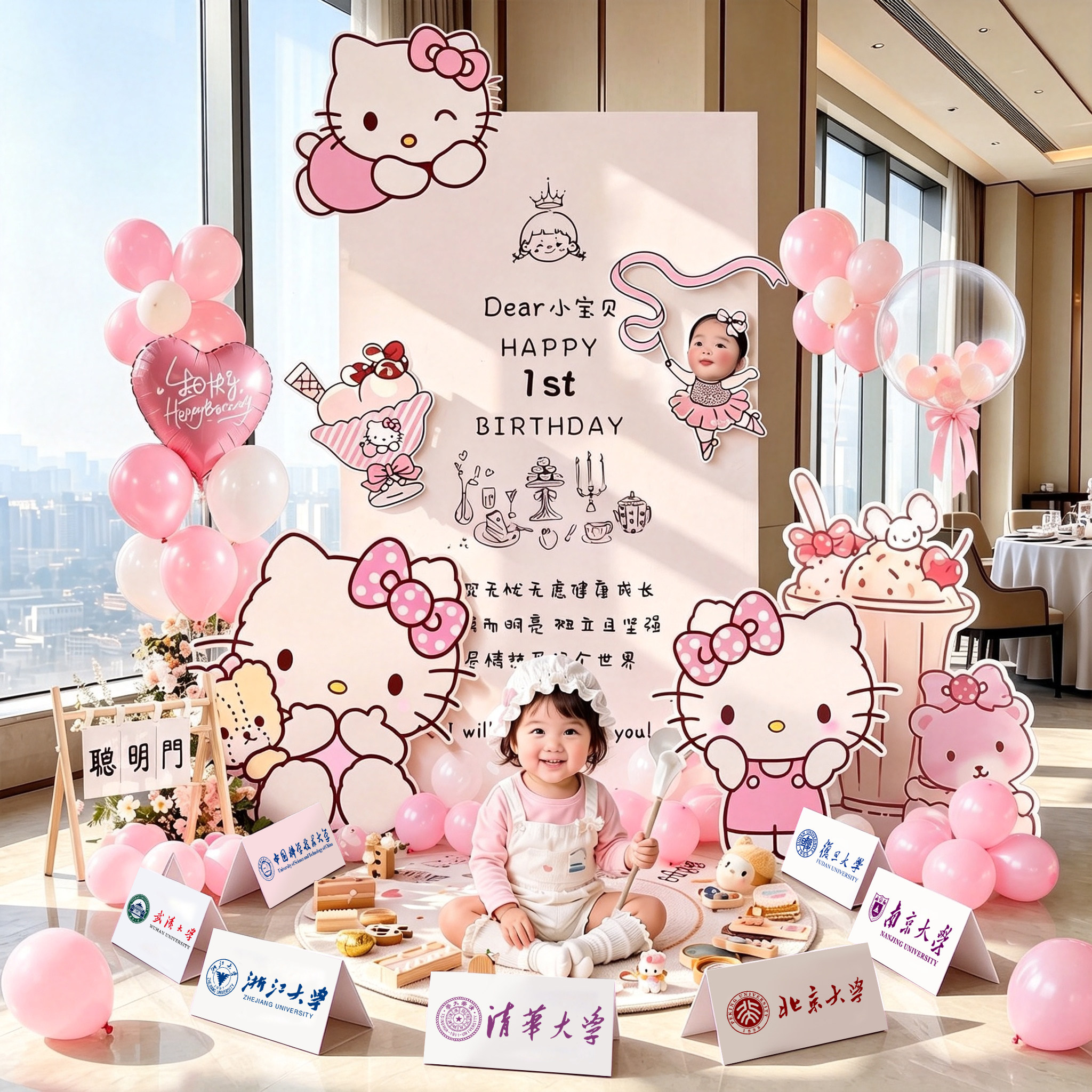 周岁生日布置Hellokitty主题抓周宴场景布置装饰抓周用品道具kt板